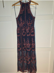 Altar&rsquo;d State Embroidered Maxi Dress Womens L Navy Burgundy Sleeveless Boho