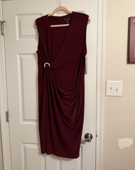 Nina Leonard Burgundy Solid A-Line Bodycon Midi Dress Round Neck Sleeveless XL