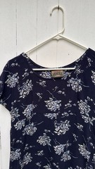 Vintage Blue Navy Blue and Hydrangea Cottagecore Midi Dress with Tie Detailing