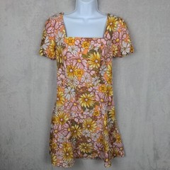 NWT Lily Rose Dress Women Medium Yellow Floral Square Neck Open Back Lightweight