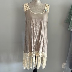 Umgee size L tan and cream sleeveless dress. Beach vibes bohemian lounge wear