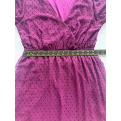 Rewind Swiss Dot Mini Dress Womens Large Plum Purple Wrap Front Flutter Sleeve