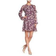 ASTR the Label Purple Floral Ruffle Mini Dress Long Sleeve Size Small Flowy