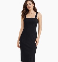 NWT The Drop Women’s Amelia Rib Knit Midi Tank Dress Side Slits Black Large