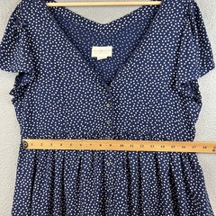 Denim & Supply Ralph Lauren Navy Polka Dot Button Front Babydoll Dress Women L