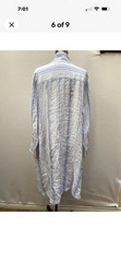 Soft Surroundings Blue White Striped Linen Shirt Dress V-Neck Pockets 1X