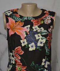 SUITE ALICE Black Multicolor Floral Print Sleeveless Dress Small Ruffle Hem