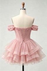 3D Floral Tulle Homecoming Dresses Short Beaded DAMA Dresses for Quinceanera