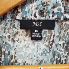 JBS Womens Blue Abstract Mosaic Print Chiffon Button Down Shirt Dress Size 18