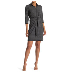 MAX STUDIO Black White Heart Love Print Belted Stretch Shirt Dress M = 8/10 US