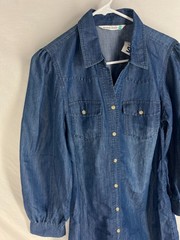 Given Kale Button Shirt Dress Medium Blue Chambray Denim Long Sleeve NEW NWT