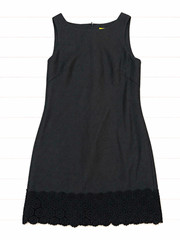 Jack Rogers Black Solid Shift Dress Scoop Neck Sleeveless Lace Hem Zip Back 10