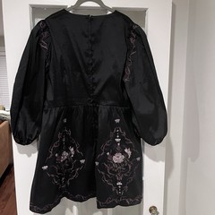 NWT Disturbia Vine Floral Embroidered Long Puff Sleeve Mini Black Dress Sz 14
