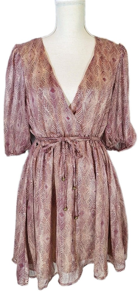 NWT SAINTS + SECRETS SzM V-neck Mini Dress Cinch Waist Chiffon Satin Finish Boho