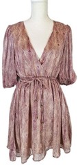 NWT SAINTS + SECRETS SzM V-neck Mini Dress Cinch Waist Chiffon Satin Finish Boho