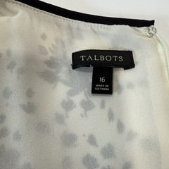 Talbots White Black Floral Flounce Hem Chiffon Sleeveless Dress Size 16
