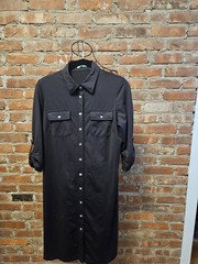 J. Mc LAUGHLIN BUTTON DOWN BLACK DRESS ROLL TAB SLEEVES