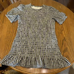 American Eagle Black/White Gingham Smocked Puff Short Sleeve Short Dress S