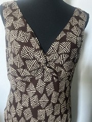 London Times Silk Maxi Dress Women’s 14 Brown Geometric Empire Waist Resort