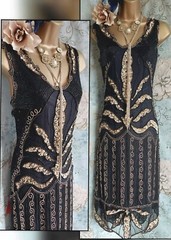 Gatsbylady black Gold lace beaded 20s flapper evening wedding gatsby dress 18