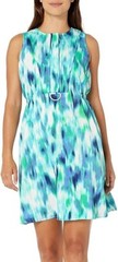 Ellen Tracy 243698 Womens D-Ring Sleeveless A-Line Dress Waves/Ink Combo Size 14