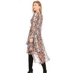 Becca Tilley x Bar III Womens XS Snakeskin Leopard Tiered Ruffle Midi Dress