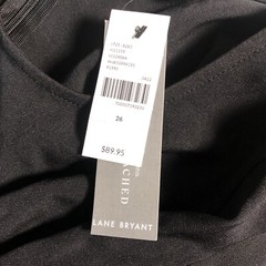 NWT LANE BRYANT Solid Black Stretch High-Lo Tie A-Line Back Dress Size 26