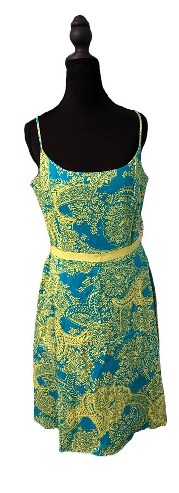 Classic Feminine Jessica Howard Fit & Flare Turquoise/Lime Green Dress Size 12
