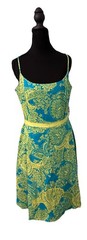 Classic Feminine Jessica Howard Fit & Flare Turquoise/Lime Green Dress Size 12
