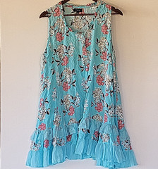 Papillon Ruffle Hem Sleeveless Dress Women&rsquo;s XL Floral Lightweight Aqua Mint