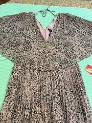 NWT Vintage Halston Heritage Flutter Sleeve Midi Dress Size 16 Rose Marble WOW!!