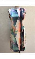 New Carmen Marc Valvo Multicolor Abstract Sheath Scuba Dress S