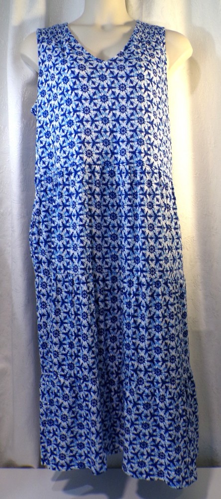 D&Co Blue Geometric Tiered w/Pockets Sleeveless Midi Dress Size PXL