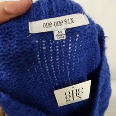 One One Six Women’s Blue Knit Sweater Dress Balloon Sleeve Cuffs Size M