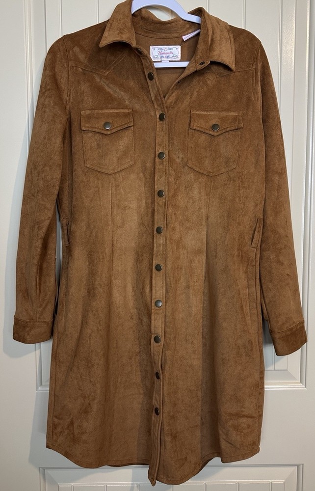 Panhandle Rust Microsuede Snap Shirt Dress Sz M Western Cowgirl Rodeo Cowboy GUC