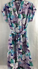 Chico&rsquo;s Floral Shirt Dress Purple Multicolor Button Front Size 0 with Pockets