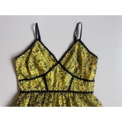 Aqua Women&rsquo;s Yellow Black Mesh Lace Overlay Fit & Flare Midi Dress Size S