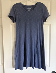 Toad&Co Women&rsquo;s Blue/White Striped Raglan Sleeve T-Shirt Dress Pockets M