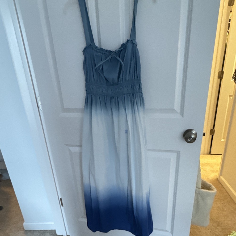 J.CREW Women’s L Blue/White Ombre V-Neck Strappy Pullover Midi Sundress
