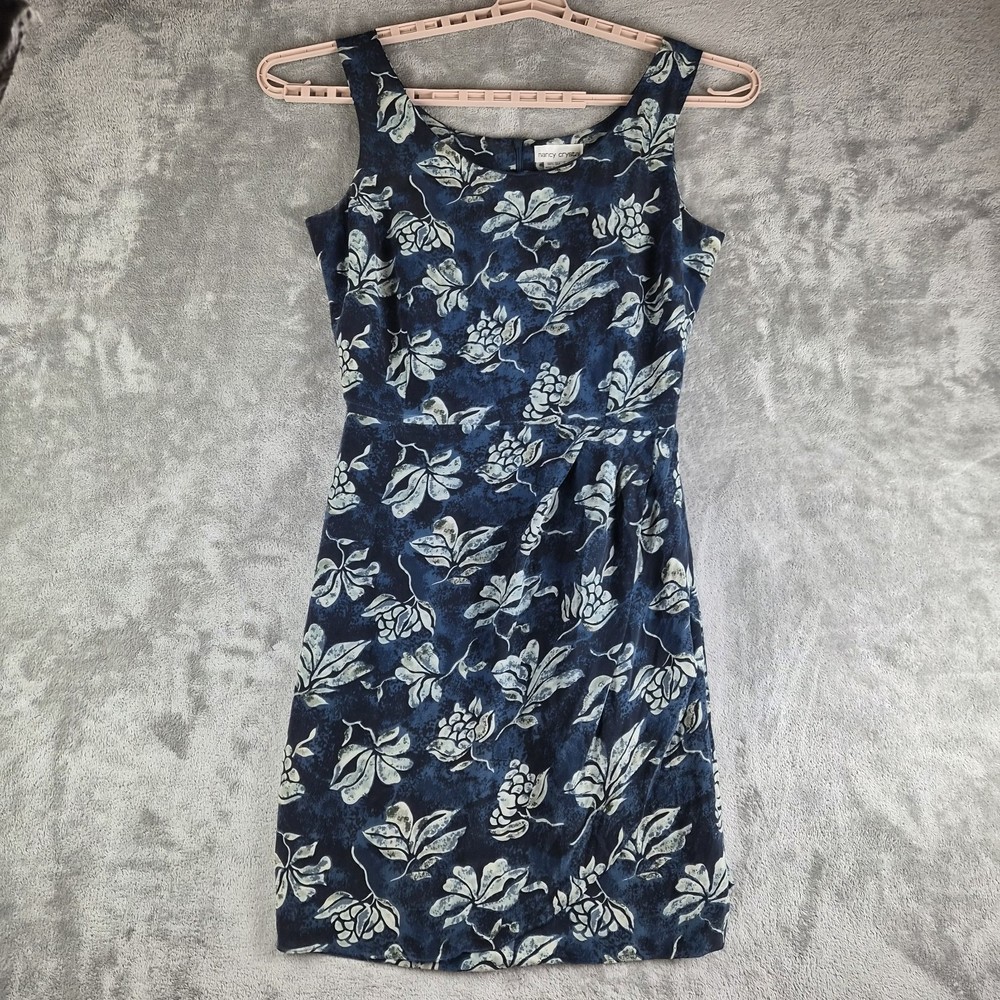 Nancy Crystal Midi Dress Medium Navy Blue Floral Silk Sleeveless Event Party