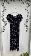 Vintage Blue Navy Blue and Hydrangea Cottagecore Midi Dress with Tie Detailing