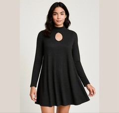 Style & Co. black cutout swing turtleneck cotton blend sweater pleated dress XL