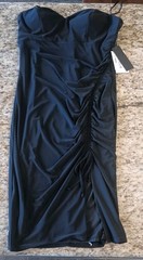 Women&rsquo;s City Vibe Black Strapless Sweetheart Ruched Satin Bodycon Dress, Size 11