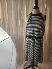 Forever 21+ Black White Striped Knit Halter Sleeveless Stretch A-Line 2X