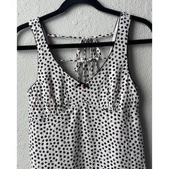 Preloved Woman&rsquo;s White and Black Polka Dot Sleeveless Sleeve Dress Girly (Small)