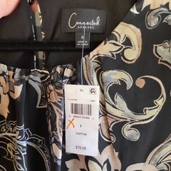 Connected Apparel Women&rsquo;s Black Camel Multicolor Floral Midi Dress Size 6 NWT
