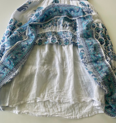 Bella Tu Midi Dress Size Small White Blue Floral Tribal Embroidery Mirror Beads