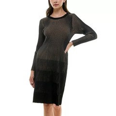 Nanette Lepore NWT Pleated Knit Midi Dress Black Camel Tan Size M Long Sleeve