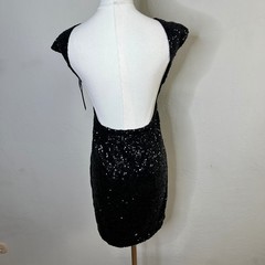 Lovers + Friends Black Sequin Mini Dress Open Back Cap Sleeve XS New