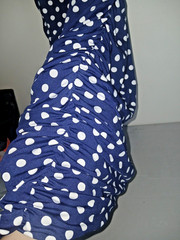 Star Vixen Blue/White Polka Dot Cowl Neck Sleeveless Ruched Maxi Dress L